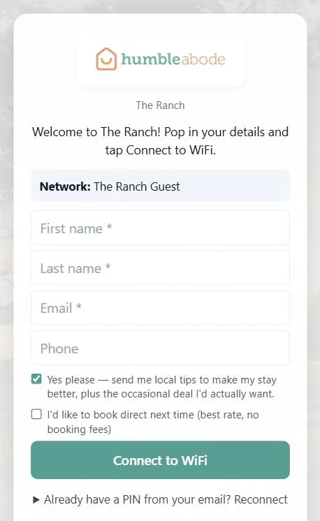 A branded WiFi sign-in page